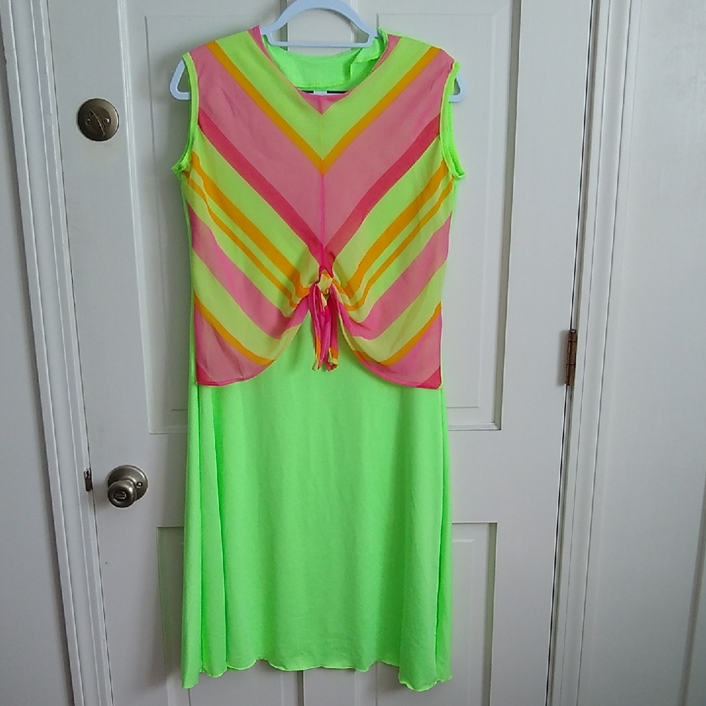 Vibrant Pink and Green Midi Dress
